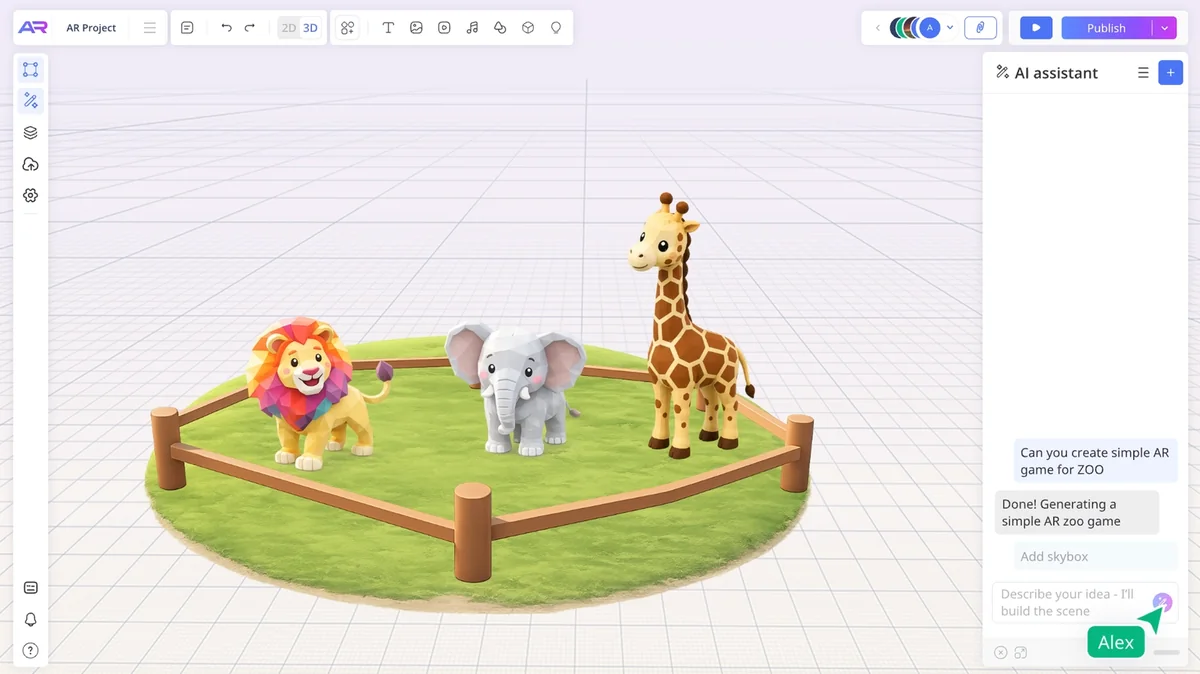 The result: the animals are in place, and the assistant suggests adding a sky